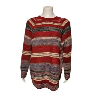 Liverpool Raglan Sweater Knit Oversized Rounded Hem Side Split Red sz S